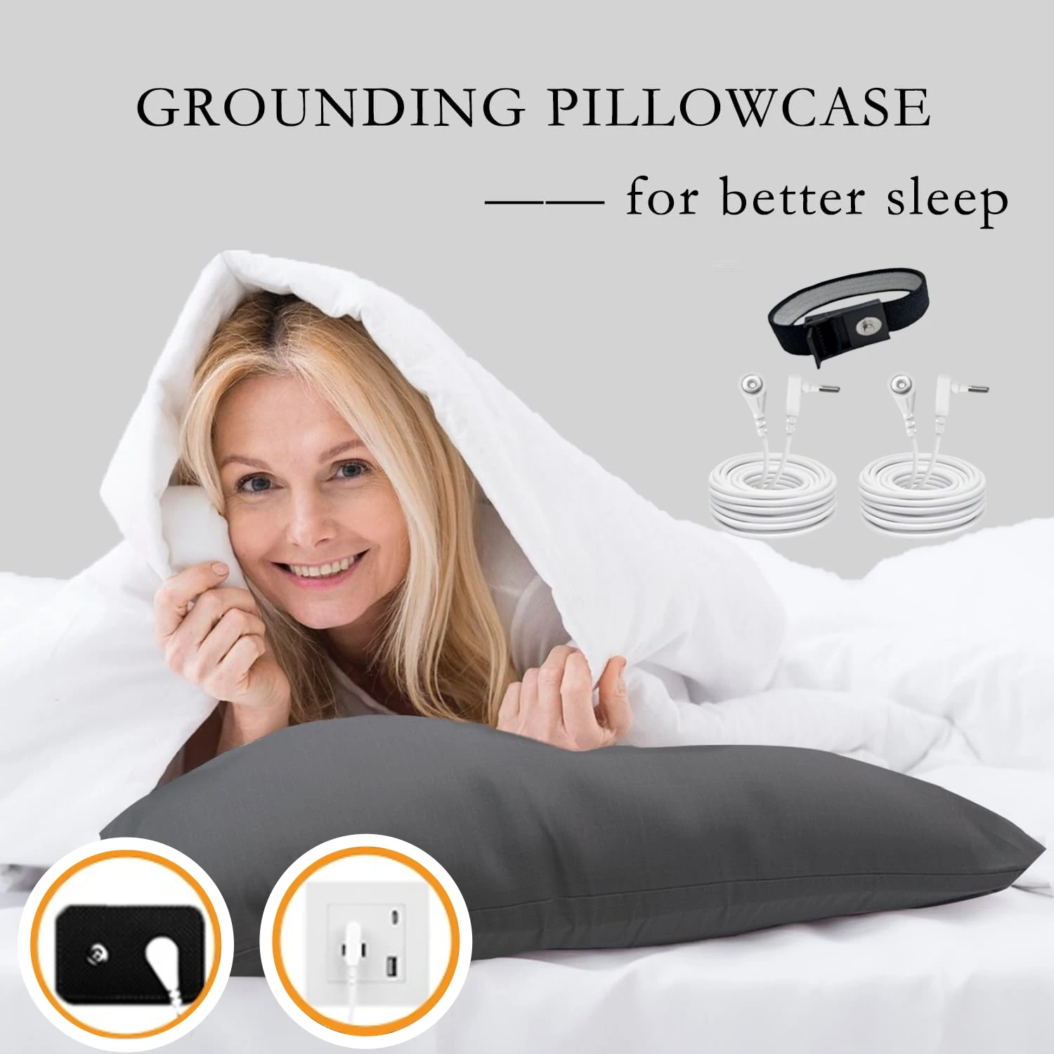 

Amradield Conductive grounding pillowcase 10% silver fiber 90%organic cotton Anti-static （Grey 30x20in）