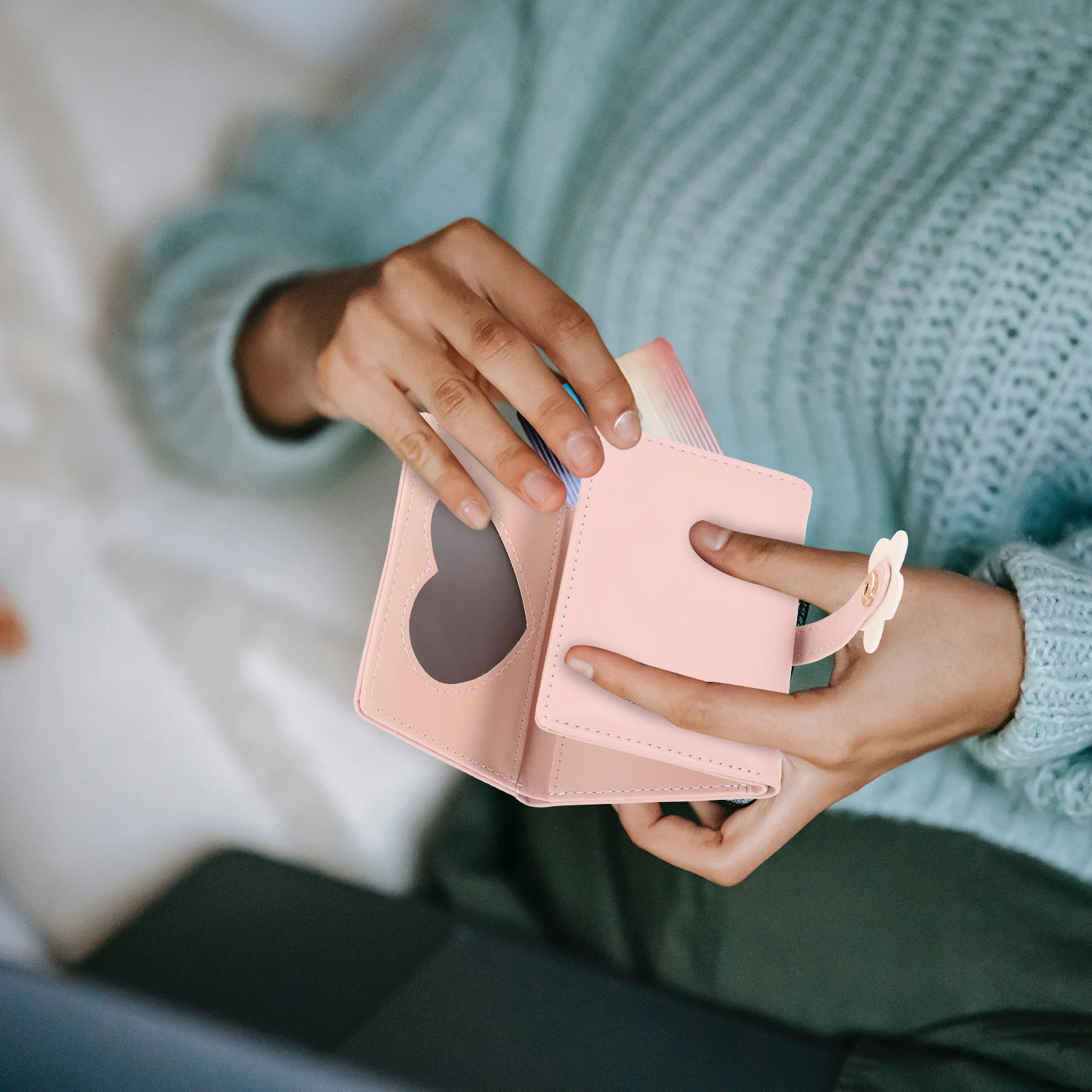 Cartera pequeña de PU con flores, tarjetero plegable, monedero para mujeres y niñas, cartera pequeña, tarjetero