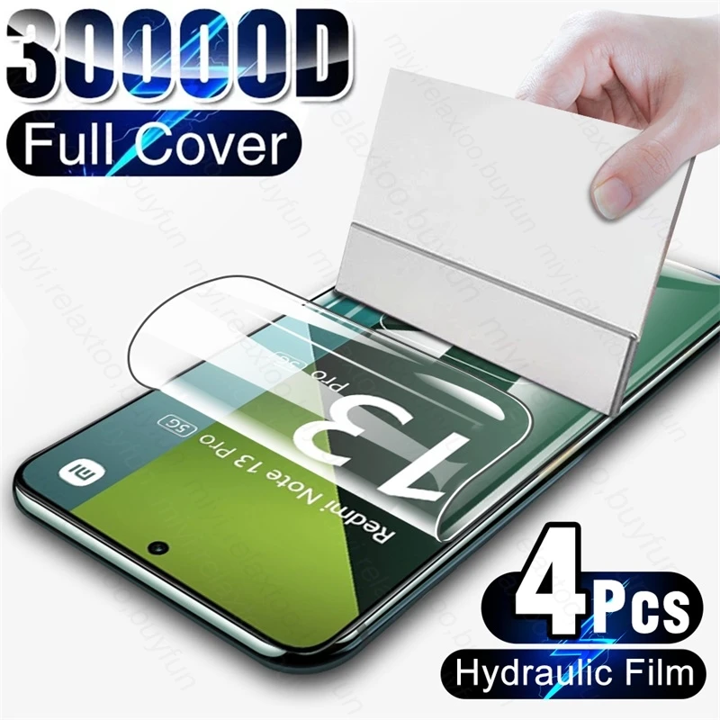 4PCS 30000D Curved Hydrogel Film Screen Protector For Redmi Note 13 Pro 5G Not Glass On Redmy Note13 4G Not 13 Pro+ Pro Plus 5G