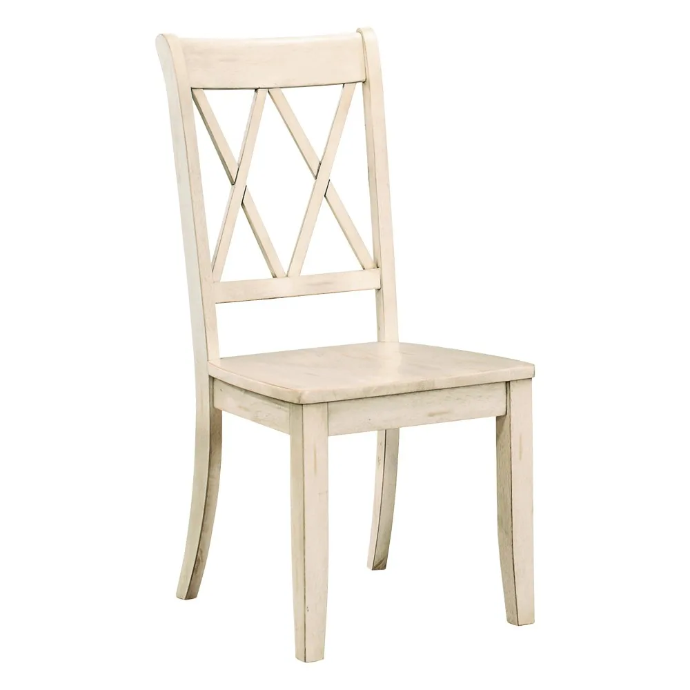 Casual White Finish Side Chairs Set of 2 Pine Veneer Transitional Double-X Back Design Dining Room Furniture,White/Teal/Natural