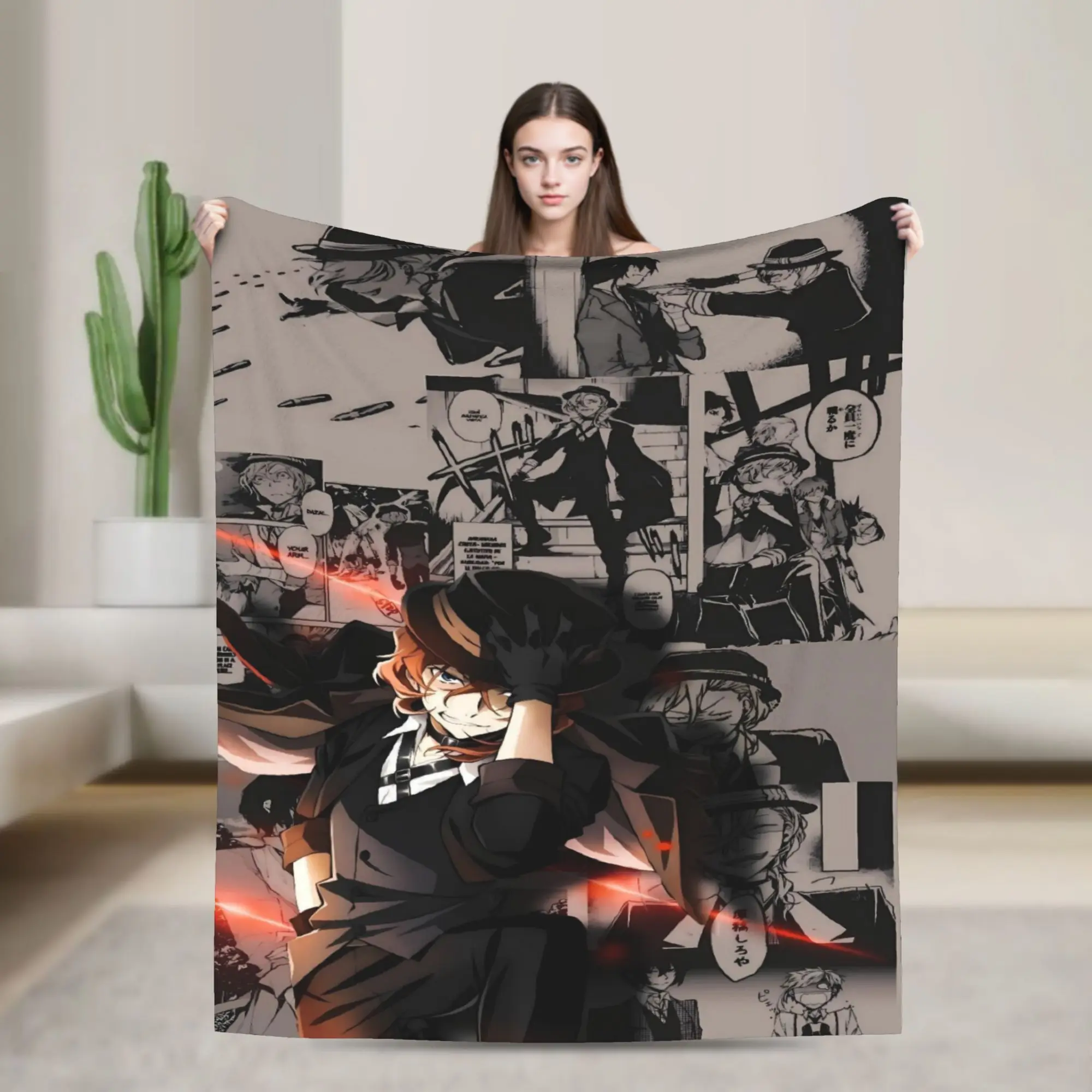 Warm Soft Blanket Travel Office Dazai Bungo Stray Dogs Throw Blanket  Flannel Bedspread For Living Room Print Sofa Bed Cover