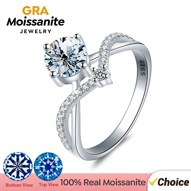 GRA Sparkling 0.5CT D Color Moissanite Diamond Princess Crown Rings for Women 925 Sterling Silver Engagement Party Fine  Jewelry