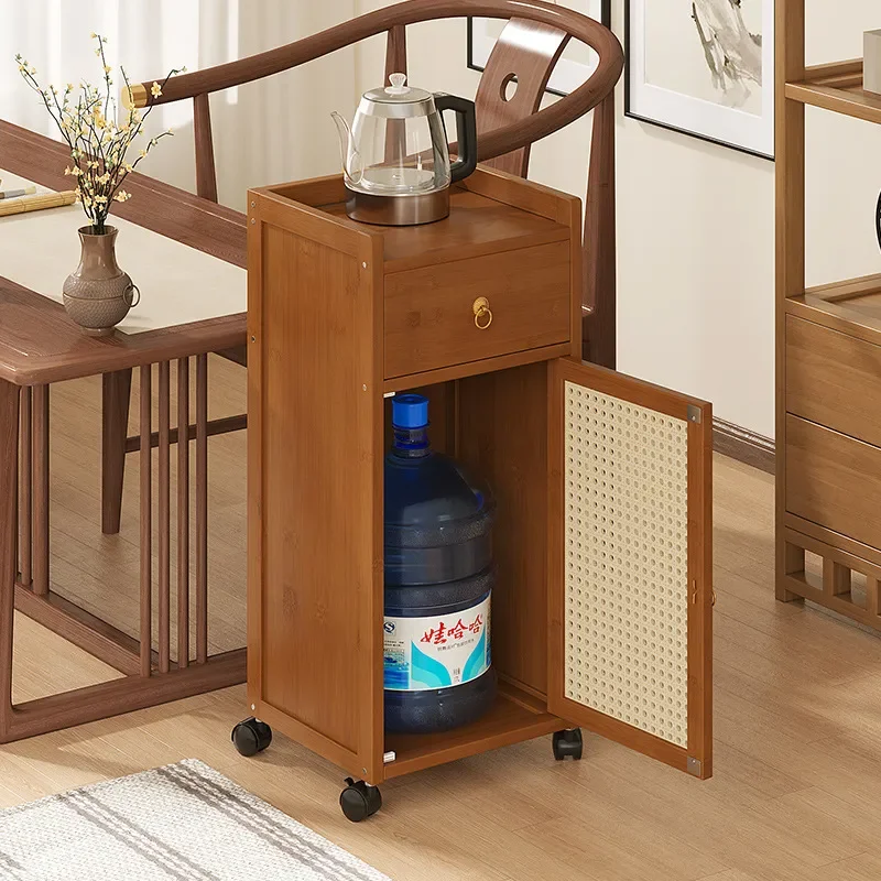 Removable Small Tea Table with Wheels Mobile Coffee Table for Living Room Office Compact Side Table Storage Cabinet Easy Move
