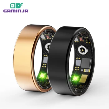 GAMINJA Smart Ring Military Grade Titanium Steel Shell Health Monitoring IP68 & 3ATM Waterproof Heart rate Multi-sport Modes