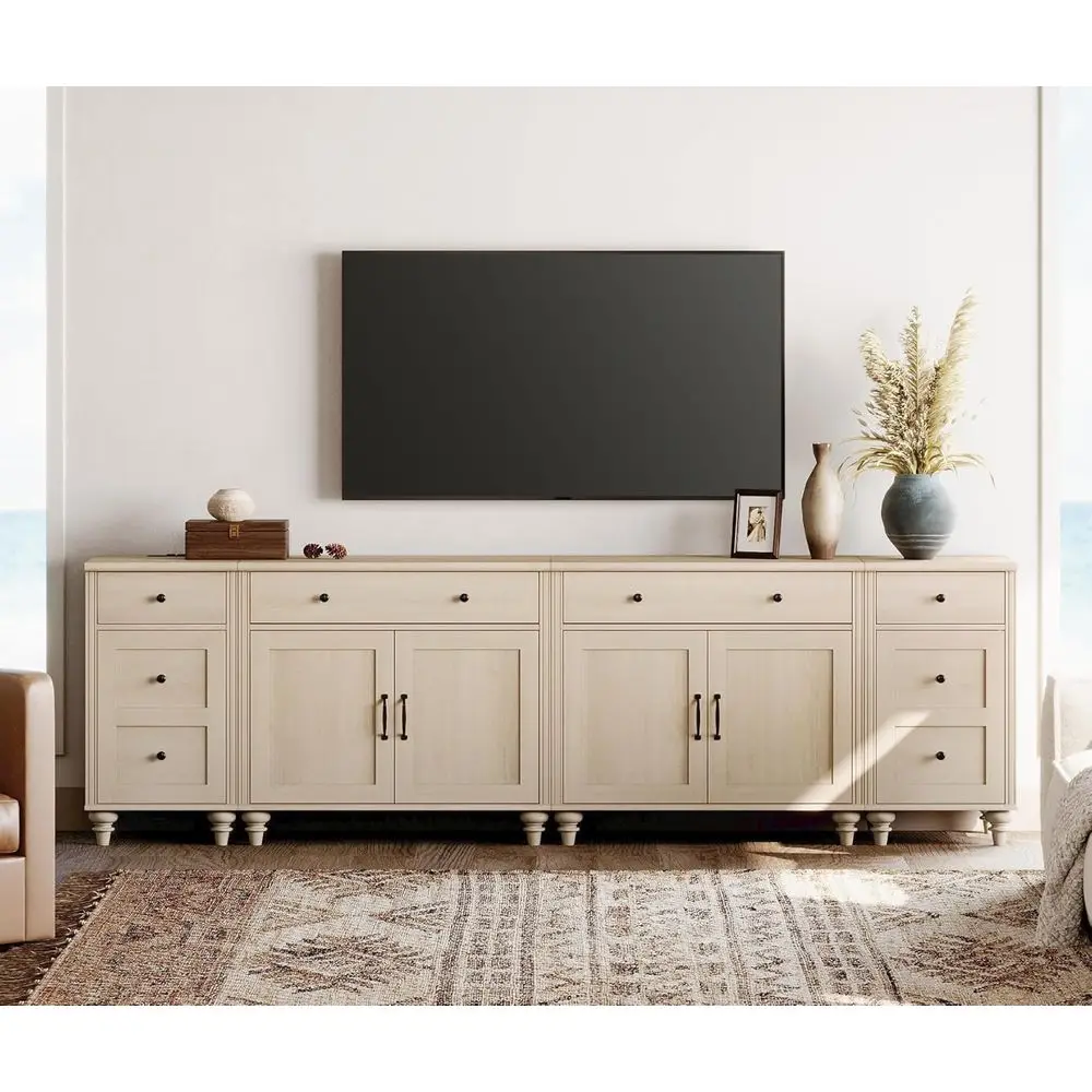 

TV Stand for 100 Inch TVs, Multi-Functional Table for 75-90 Inch TVs, Entertainment Center with Charging, Oak Kitchen Sideboard