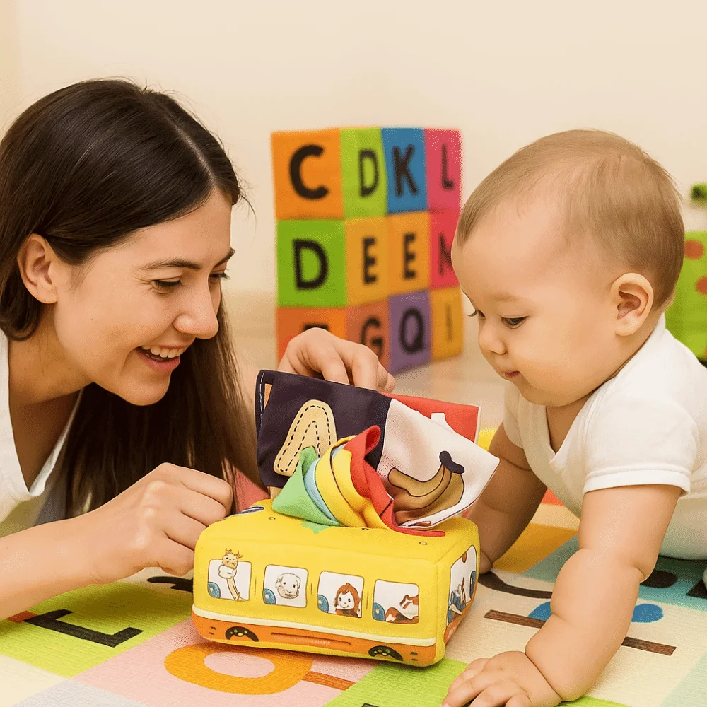 Boîte à mouchoirs en tissu pour bébé, jouets résistants aux déchirures, Puzzle interactif, jouets en papier d'apprentissage, exercice des doigts Montessori, jouets sensoriels froissés