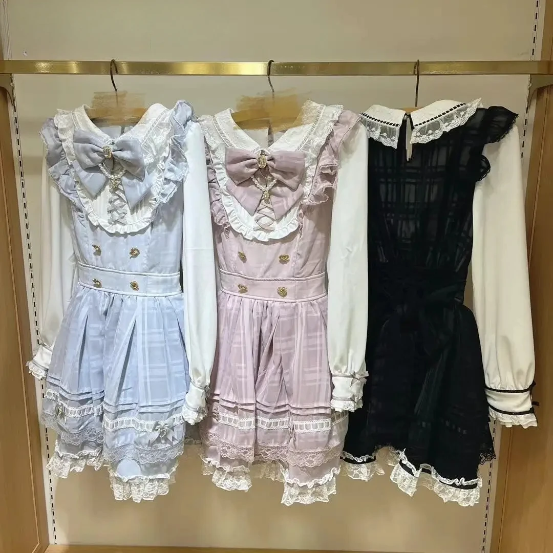 日本リズ秋と冬の人形の襟ビッグリボンかわいいドレス女性の長袖スリムショート A ラインドレス 2025