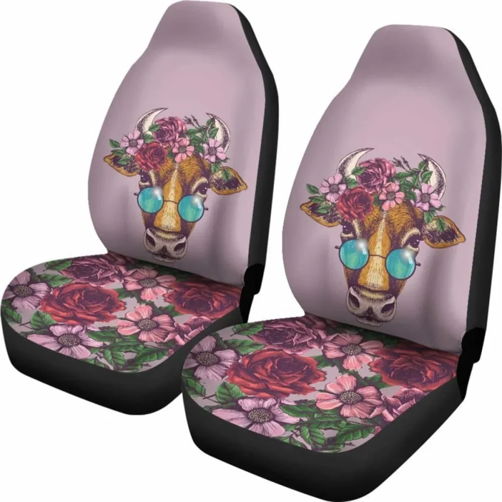 Floral Cow Car Seat Covers 144730,Pack of 2 Universal Front Seat Protective Cover