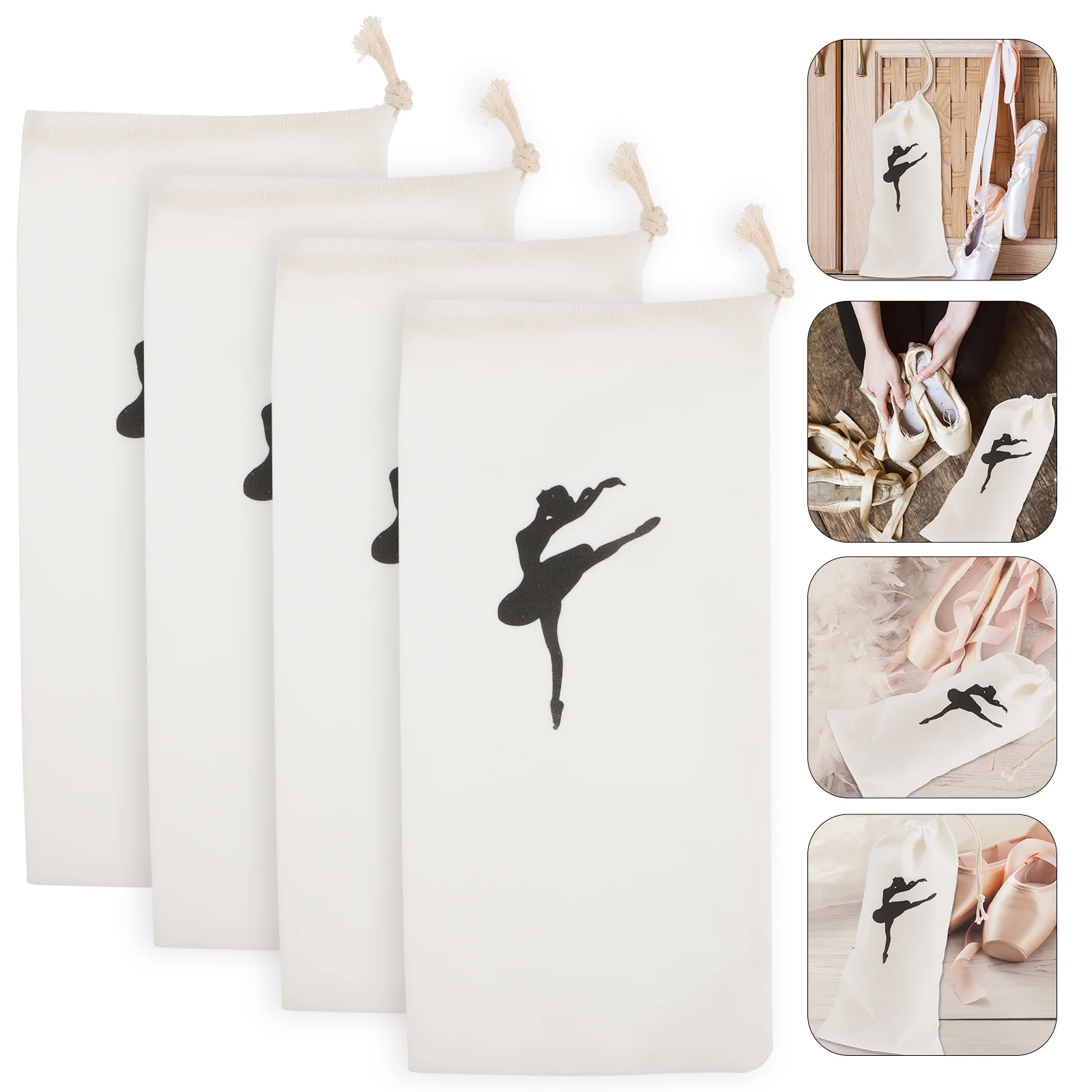 

4 Pcs Girl Ballet Shoes Canvas Drawstring Bag Point Pointe Pouch Bags Dance Travel