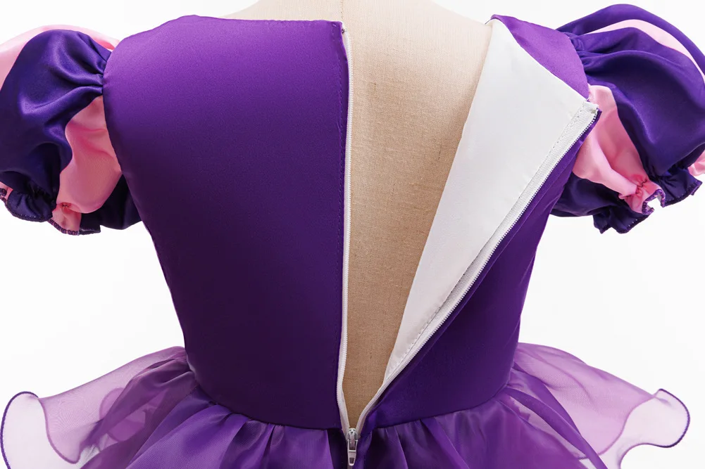 Halloween-Kostüm für Mädchen: Kleid mit Puffärmeln, Rüschen und mehreren Stoffschichten aus Tüll + Hexenhut + Süßigkeitenbeutel in Form einer Kürbis, Party-Outfit für Kinder, 3-teiliges Set. – Detail 27