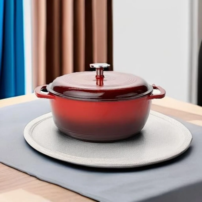 Cast Iron Dutch Oven Pot with Lid, Enameled, Round, Dual Handles, Heavy-Duty, Small, 4.3-Quart, Red