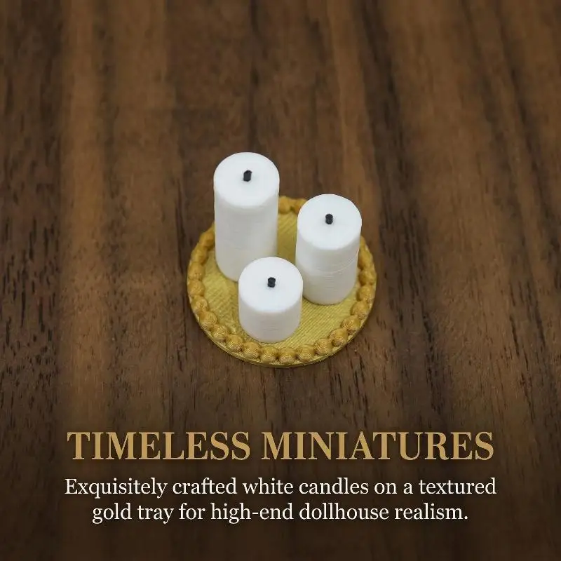 Miniature 112 Scale Tray and White Candle Set 4Pcs Dollhouse Playhouse Accessories Realistic Home Decoration