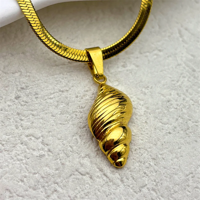 Conch Sea Snail Pendant Necklace For Women Girls Stainless Steel Gold Color Fashion Aesthetic Hot Summer Chain Jewelry Gifts
