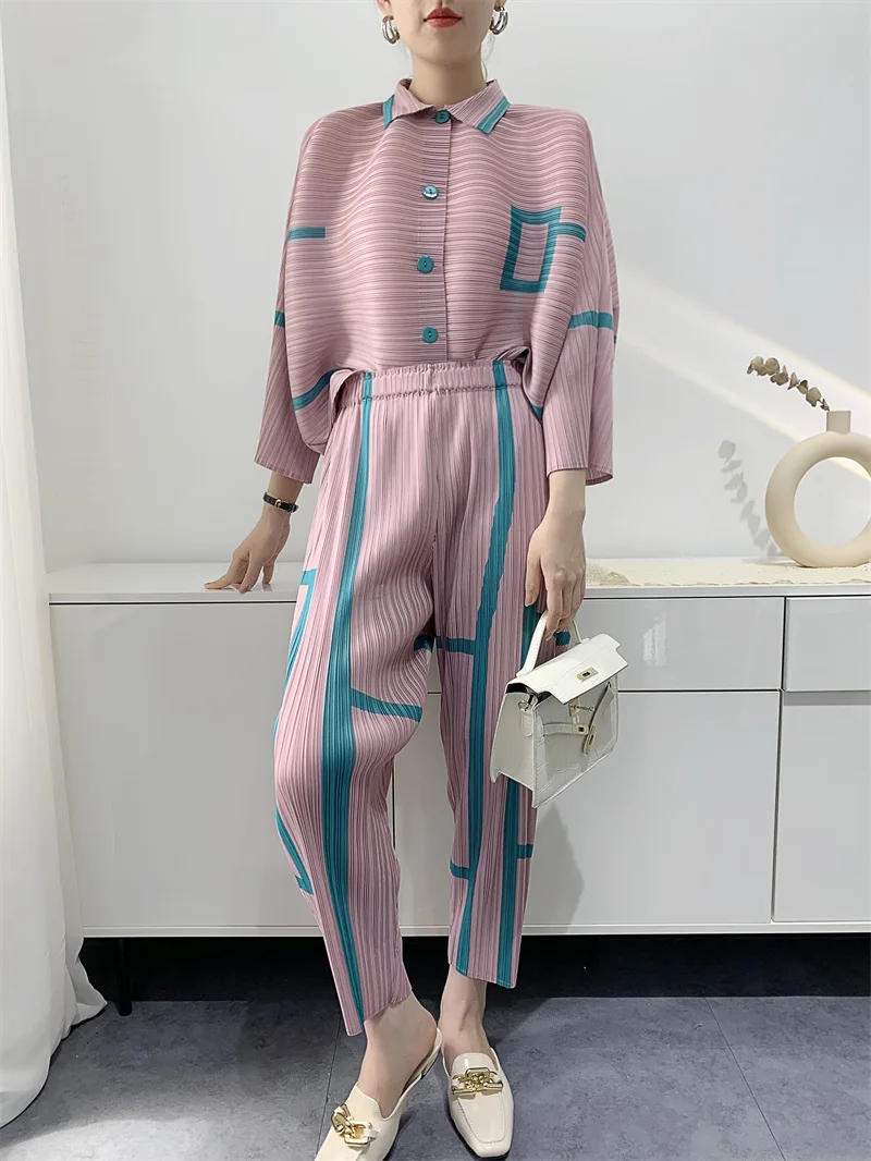 2024 autunno nuovo prodotto Miyake abito plissettato donna Urban Leisure 2 pezzi stampa digitale vestiti pieghettati abbigliamento donna