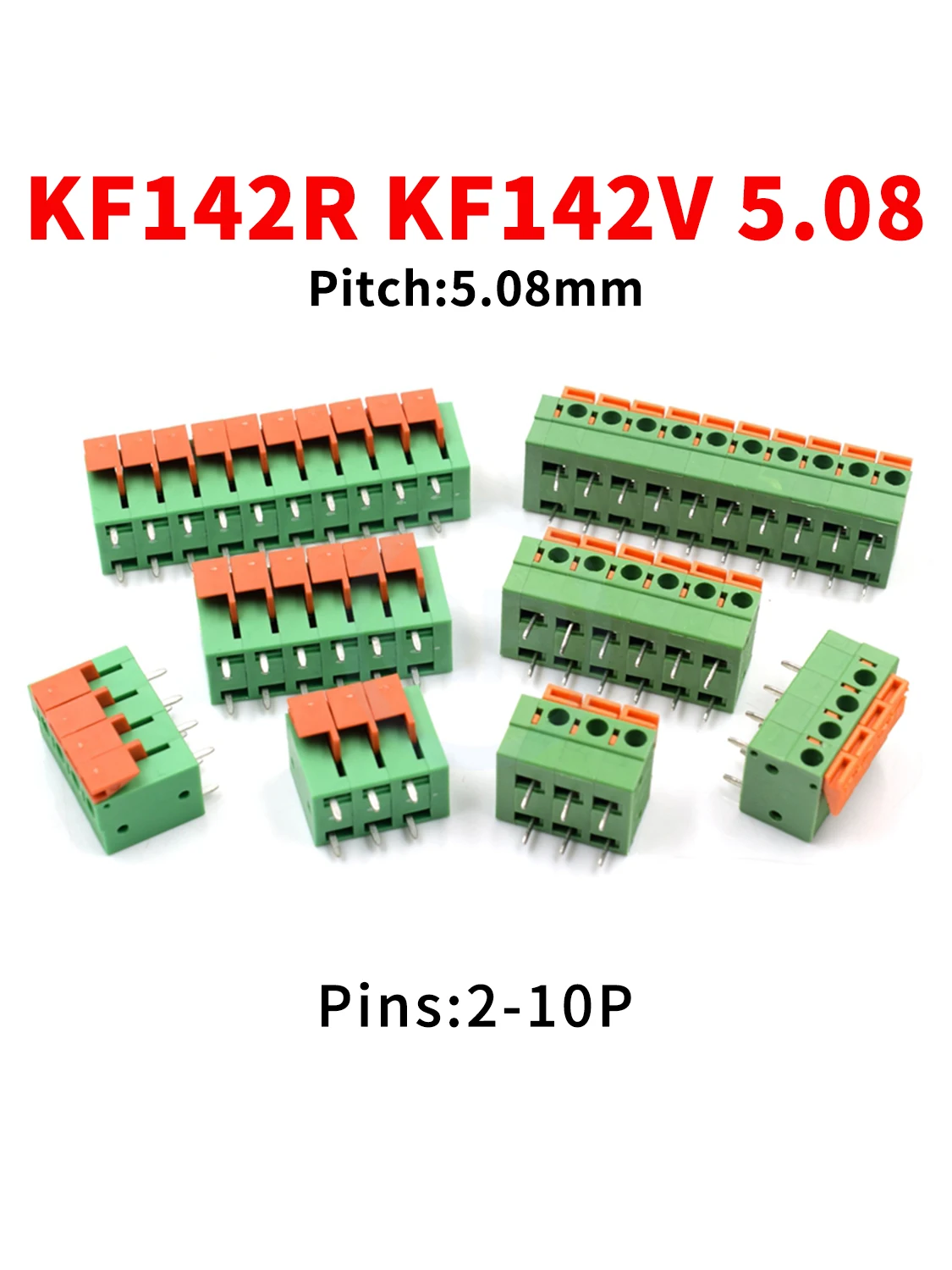 (5/10 szt.) Listwa zaciskowa bezśrubowa sprężynowa z wtykiem KF142V KF142R o rastrze 5,08mm prosta/zagięta nóżka EX 142V 142R 5.08 2 ~ 10P złącze PCB — 2