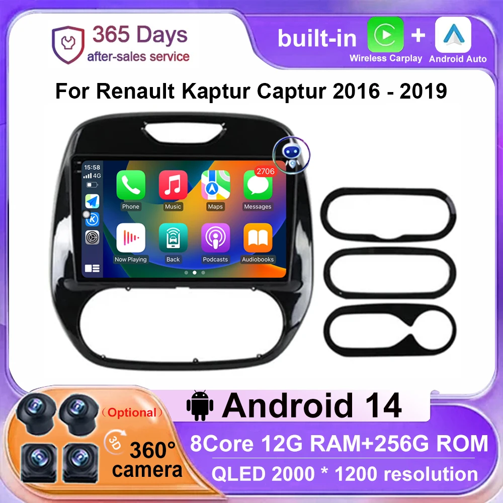 

QLED WIFI 4G Car Radio Android 14 For Renault Kaptur Captur 2016 - 2019 Carplay Auto Multimedia Video Player Navigation BT GPS