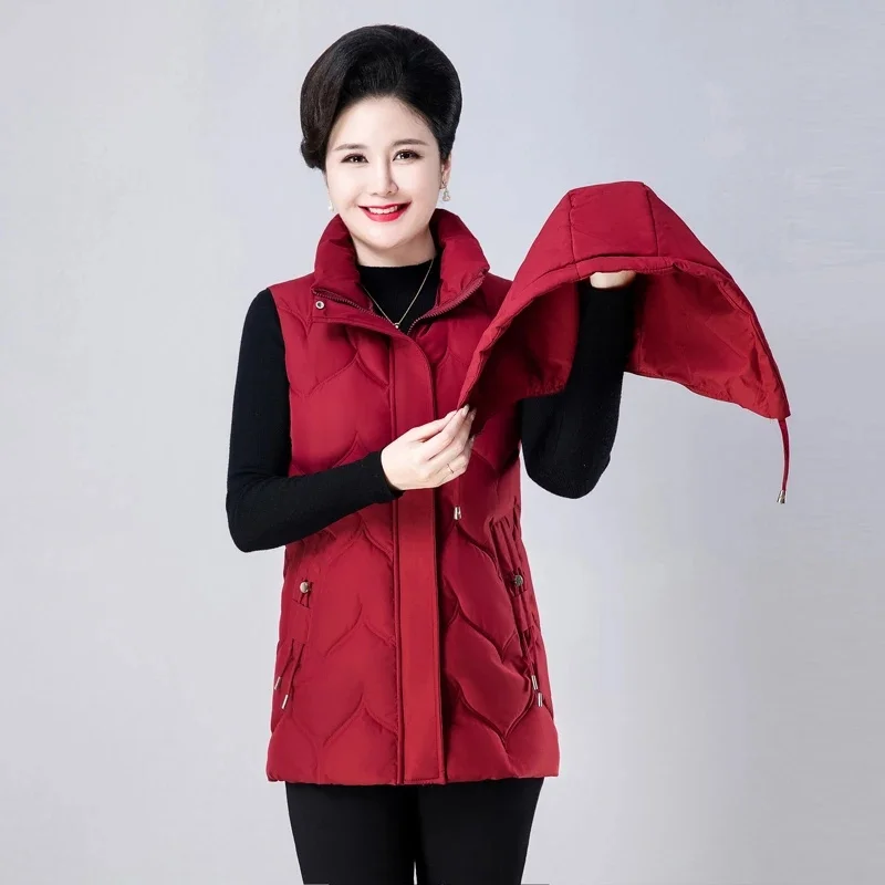 Middle-aged Women Autumn Winter Down Cotton Vest Jacket Warm Zipper Sleeveless Coat Mother Casual Waistcoat Female Tops 6XL7XL