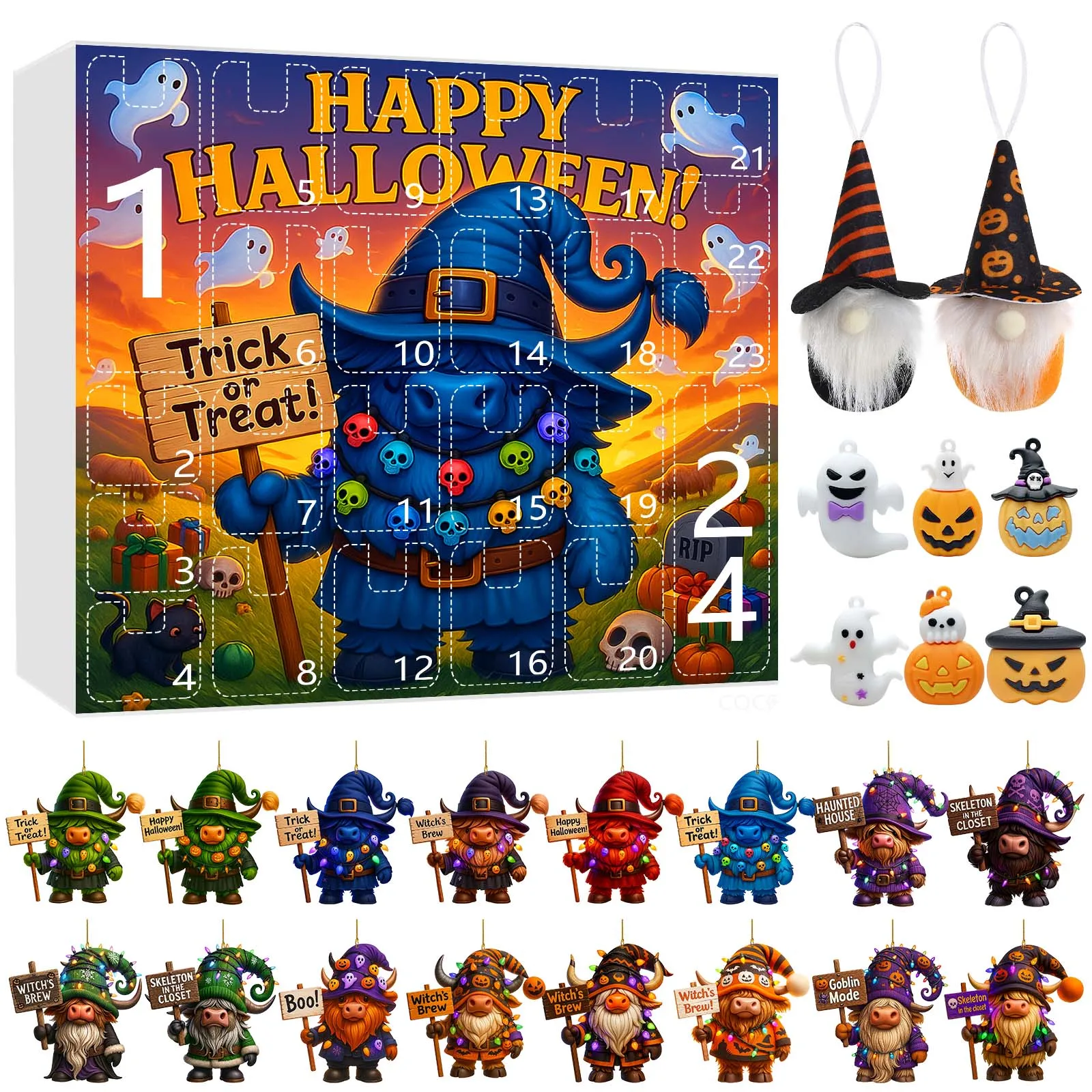 Minuterie de mixage pour Halloween, calendrier d'arrivée naine, compte à rebours d'Halloween de 24 jours, jouet 2D, cadeau de minuterie de lettres néon terrifiantes et mignonnes