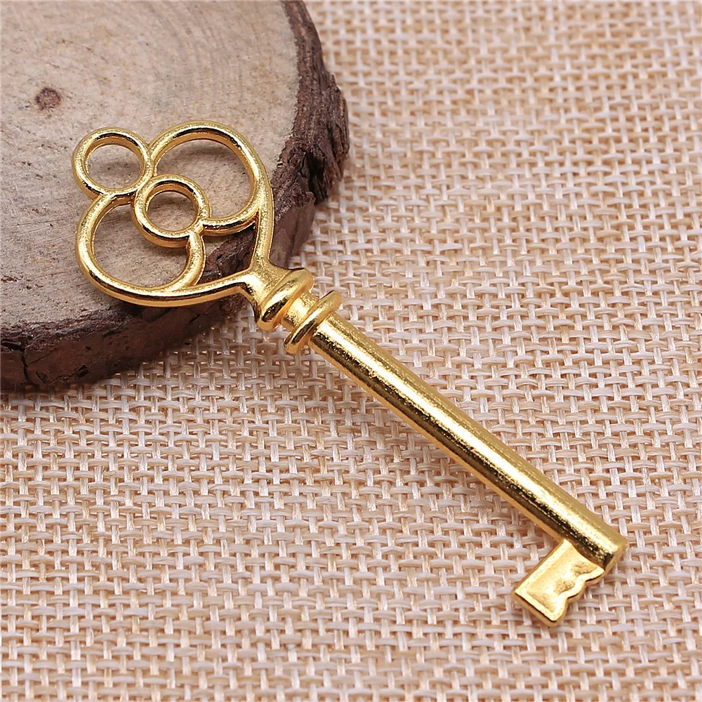 WYSIWYG 3pcs 60mm 3 Colors Antique Silver Color Antique Bronze Gold Color Key Pendants Vintage Key Pendant Key Pendant Charm