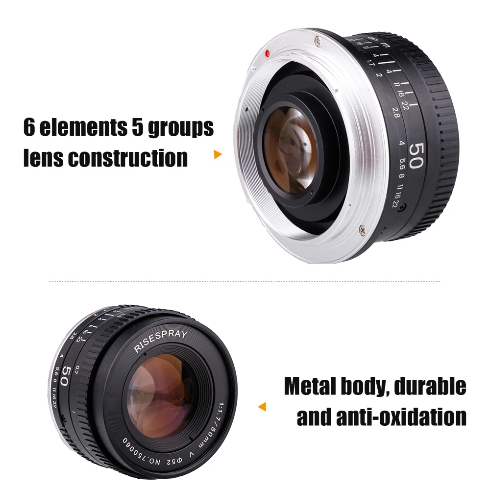 Metal RISESPRAY 50MM F1.7 Generation V Large Aperture  Manual Focus Prime Full Frame Camera Lens For CANON  EOS EF NIKON AI F