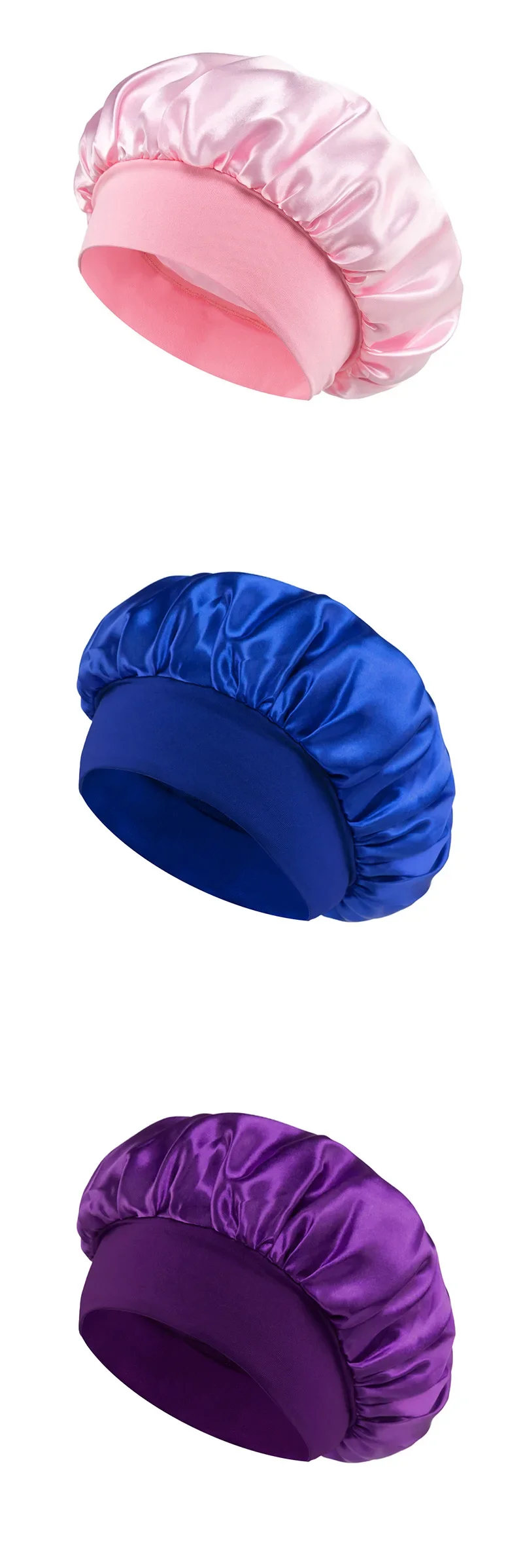 New Women's Satin Solid Wide-brimmed Sleeping Hat Unisex Head Wrap Elastic Band Cap Hair Care Bonnet Night Hat Bonnet De Nuit