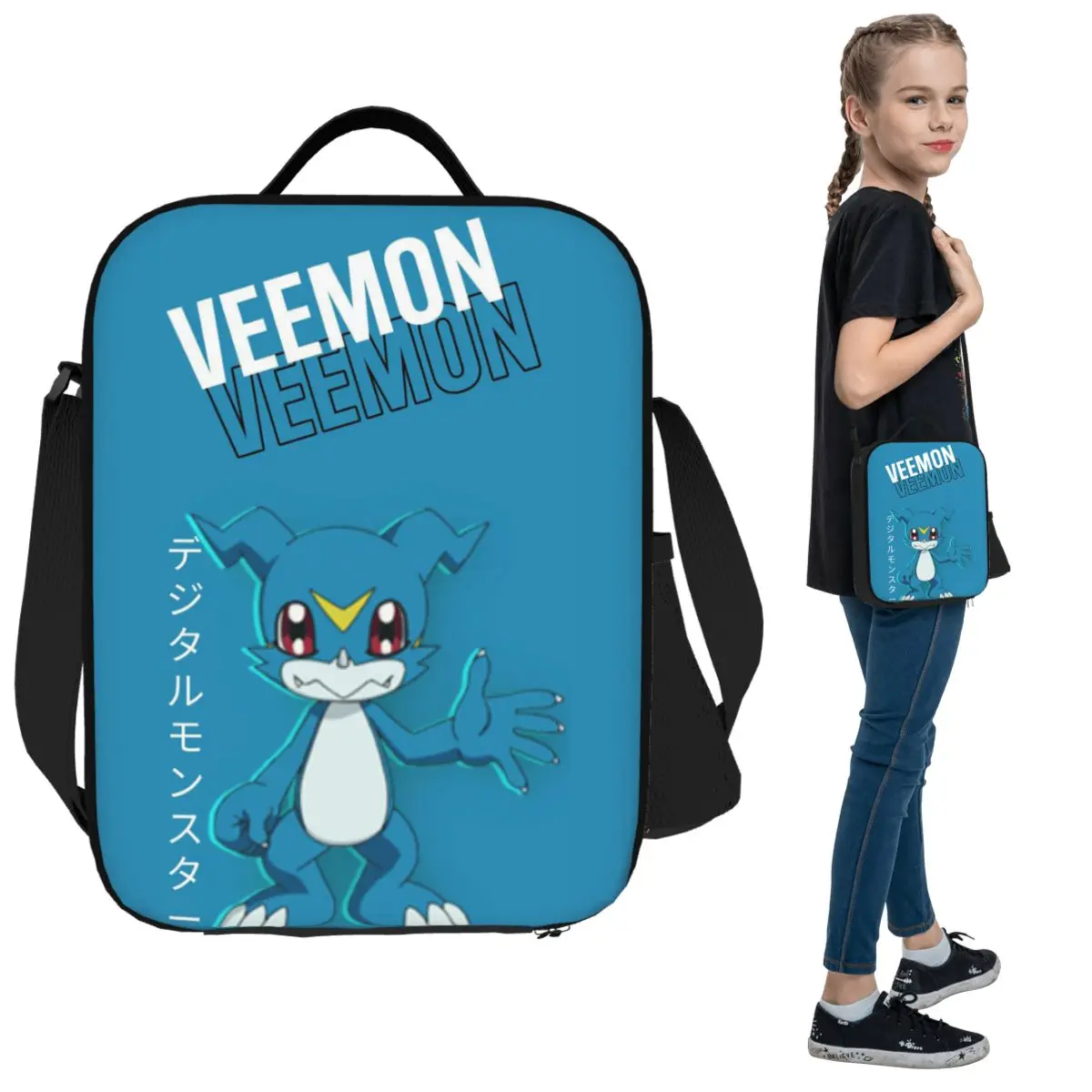 Veemon Digimon أكياس الغداء معزول بينتو صندوق المحمولة حقيبة الغداء قابلة لإعادة الاستخدام نزهة أكياس حقيبة للحفاظ على البرودة للمرأة الأطفال المدرسة