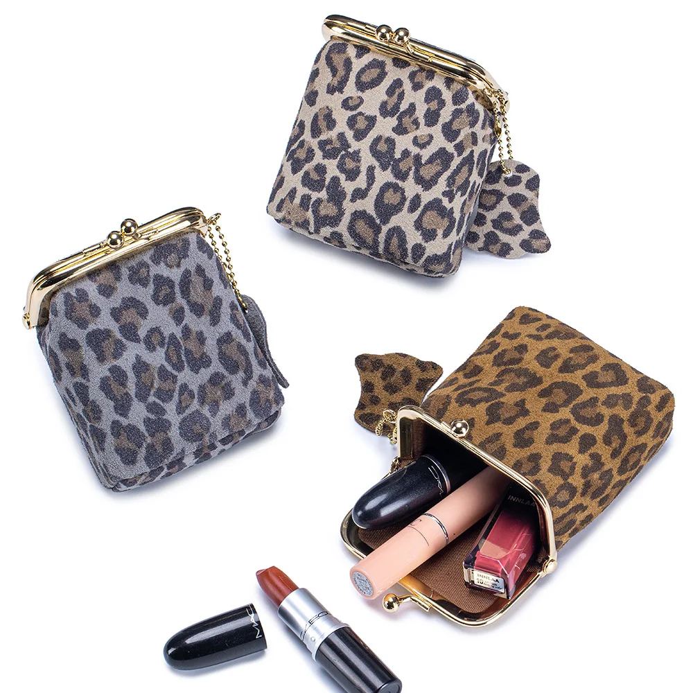 

Ladies Leather Lipstick Bag Lipstick Case Fashion Leopard Print Mini Portable Kiss Clip Cosmetic Coin Makeup Purse Organizer Bag