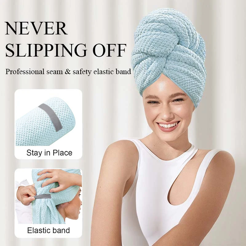 Microfiber Hair Towel Extra Large Wrap Quick Dry Hair Towel Wrap With Elastic Band , Ultra Absorbent Soft Hair Towel Wrap Turban