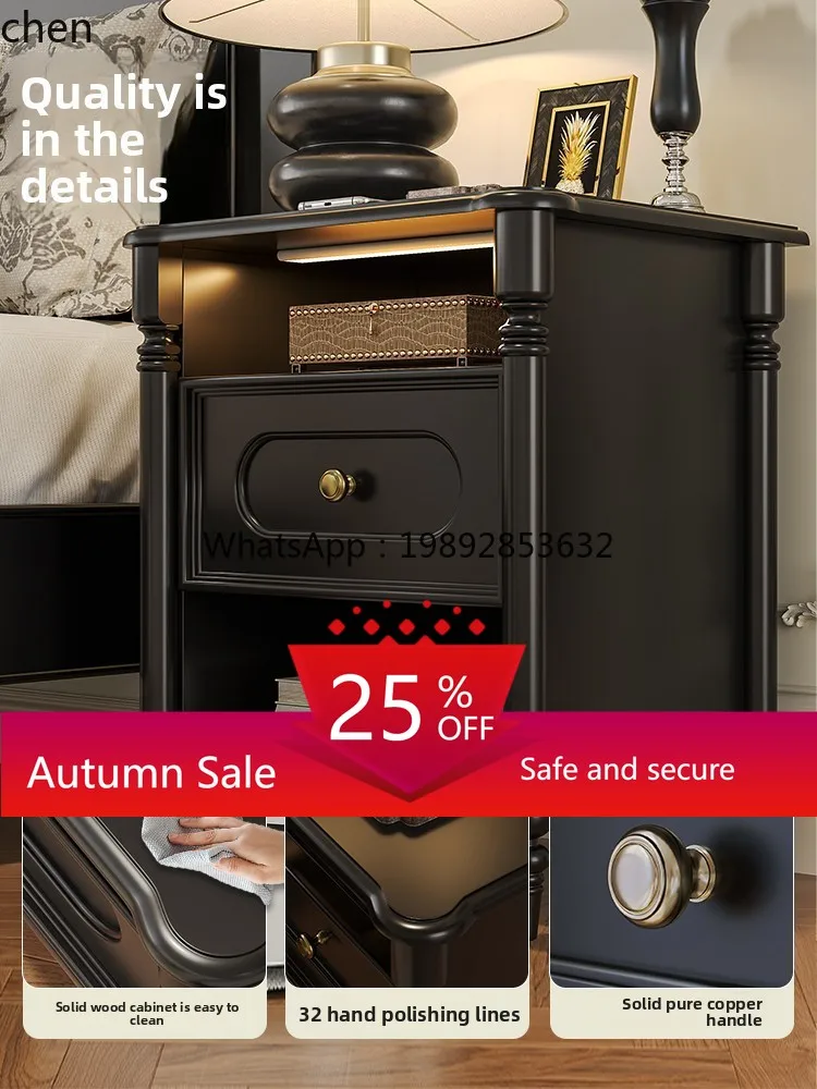 

solid wood smart bedside table bedroom bedside rack storage cabinet