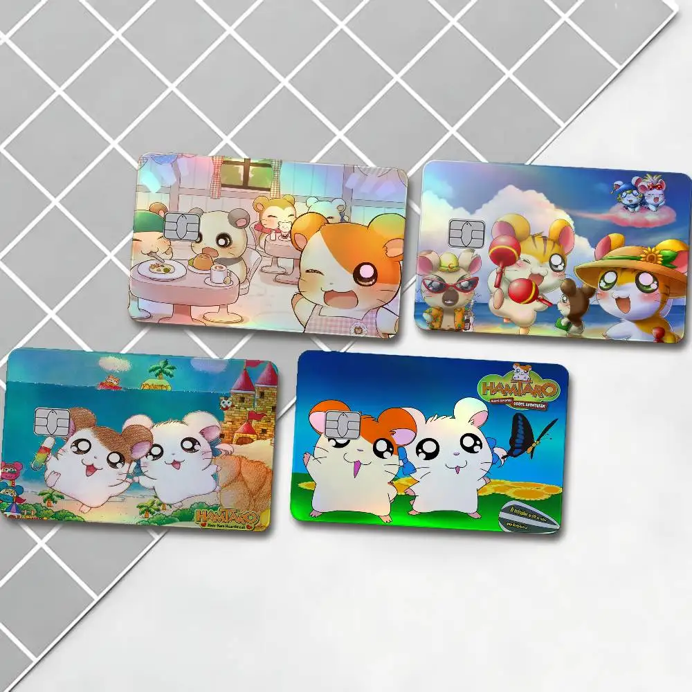 Cartoon Cute Hamtaro Laser Card Skin Stickers 4pcs/Set Waterproof Anti-Scratch Bank Card Protector Decal For Credit Cards
