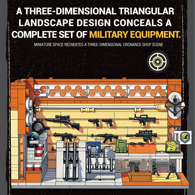 626PCS Gun Shop Model Building Blocks Street Scene Store Model Bricks Desktop Ornament Military Enthusiast Gift DIY Puzzle Toy
