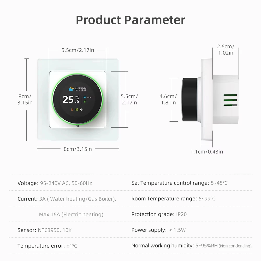 WiFi Smart Knob Thermostat，Electric Floor Heating Water/Gas Boiler Temperature Controller Support Tuya Google Home,Alexa - view 6