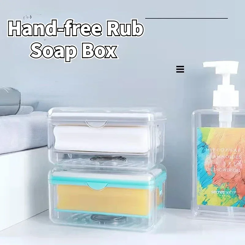 Soap Box Hand-free Rub Soap Bubbler Soap Drain Dish Holder Multifunctional Bathroom Kitchen Soaps Storage Container with Rollers