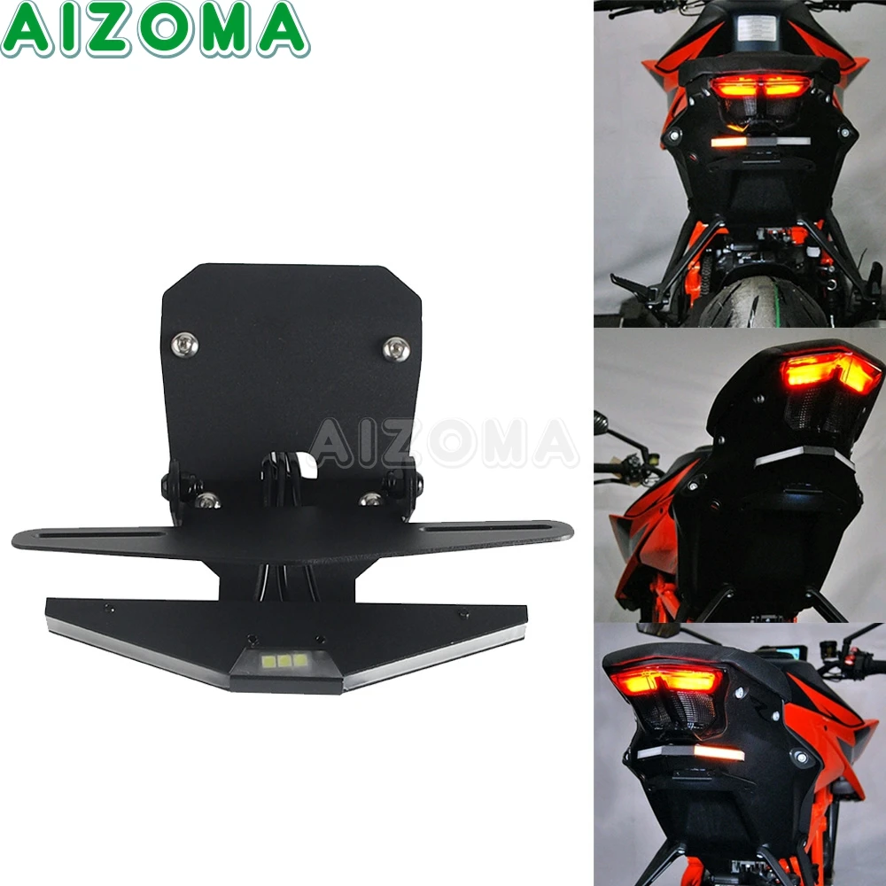 Motorcycle License Plate Holder For 390 2024 2025 Rear Number Plate Bracket Support Rear LED Turn Signal Light Fender Eliminator