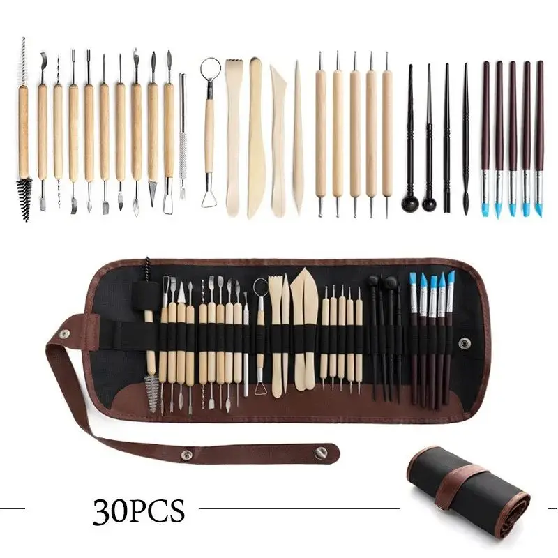 32pcs Pottery Clay Tools Sculpting Kit Sculpt Smoothing Wax Carving Ceramic Polymer Shapers Modeling Carved Ceramic DIY Tools