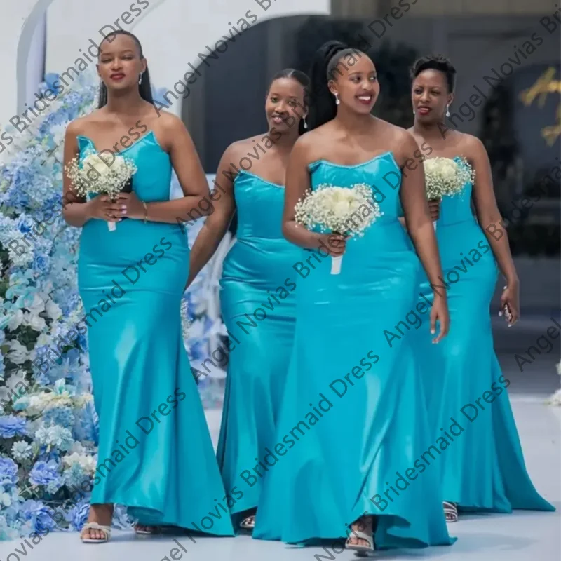 

Customized Long Plus Size Blue Mermaid Bridesmaid Dresses For Weddings Party Dress Off Shoulder Robes Invitee Mariage