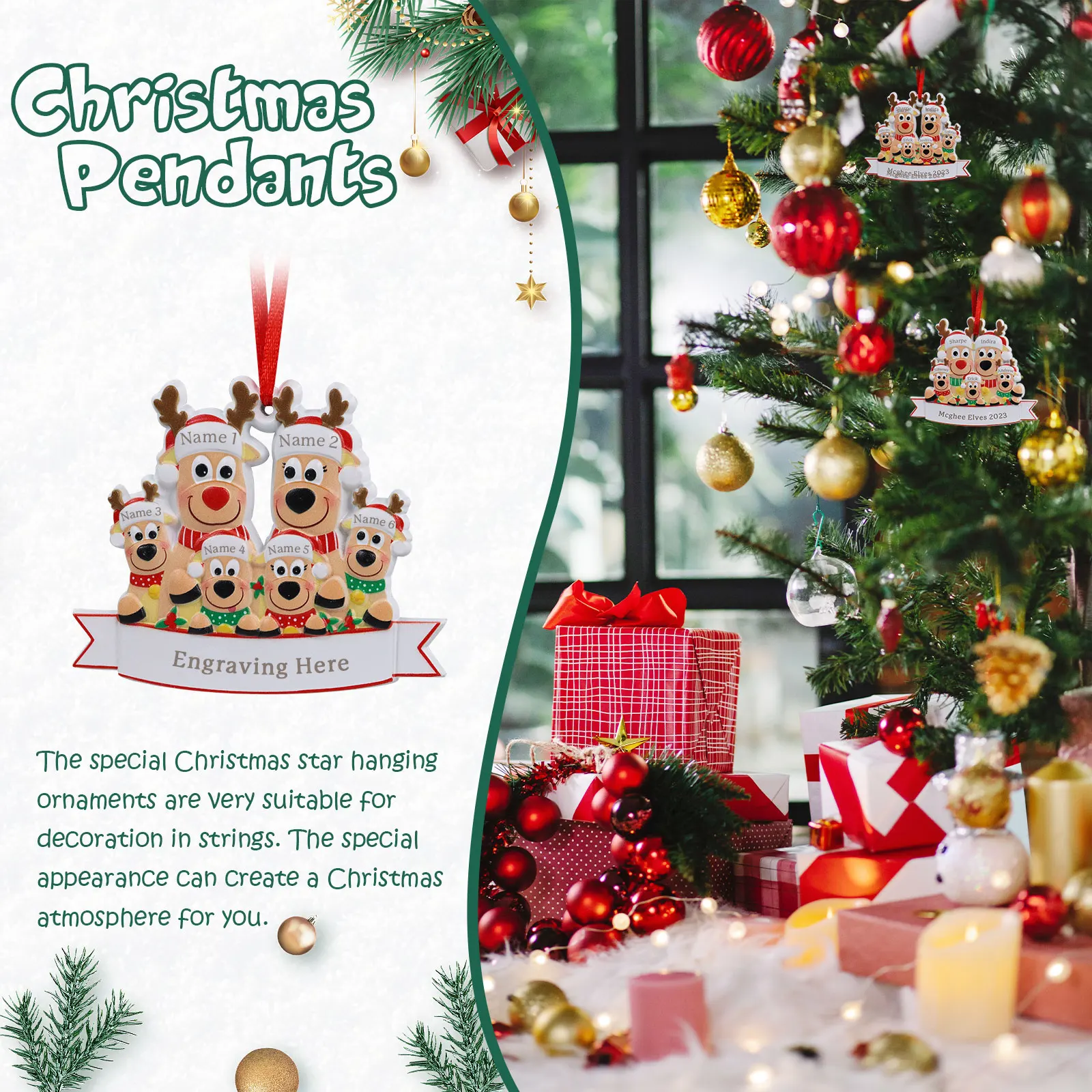 จี้สลักชื่อ3-6จี้กวางเรนเดียร์คริสต์มาสน่ารักแบบสั่งทำของประดับตกแต่งคริสต์มาสของขวัญวันหยุดบ้าน