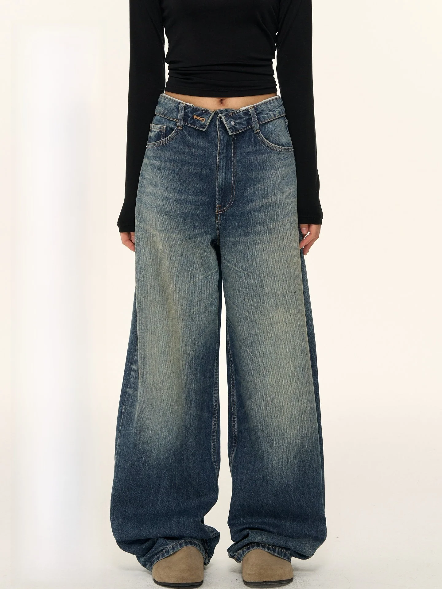 

Винтажные джинсы с низкой посадкой и широкими штанинами Nova B, свободный крой, стройнящие, осенние, прямые, из денима, для женщин, хлопок, на молнии