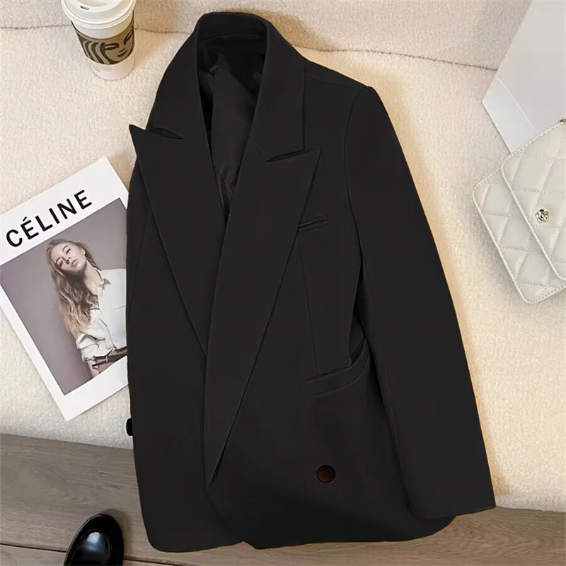 

Черный укороченный пиджак в уличном стиле для женщин, осень 2024, новая корейская версия, элегантный, модный, из полиэстера