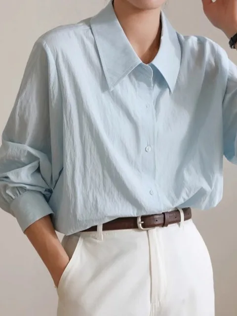 Haut irt ample décontracté pour femmes, Design plié, nouveau col Long, bouton Crt, coupe ample, été