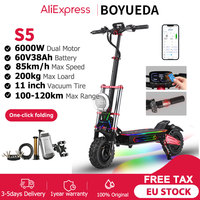 BOYUEDA S5 Adult Electric Scooter 6000W Dual Motor 60V38AH 120KM Range 85KM/H NFC Smart App RGB lights 11 Inch Off-road EScooter