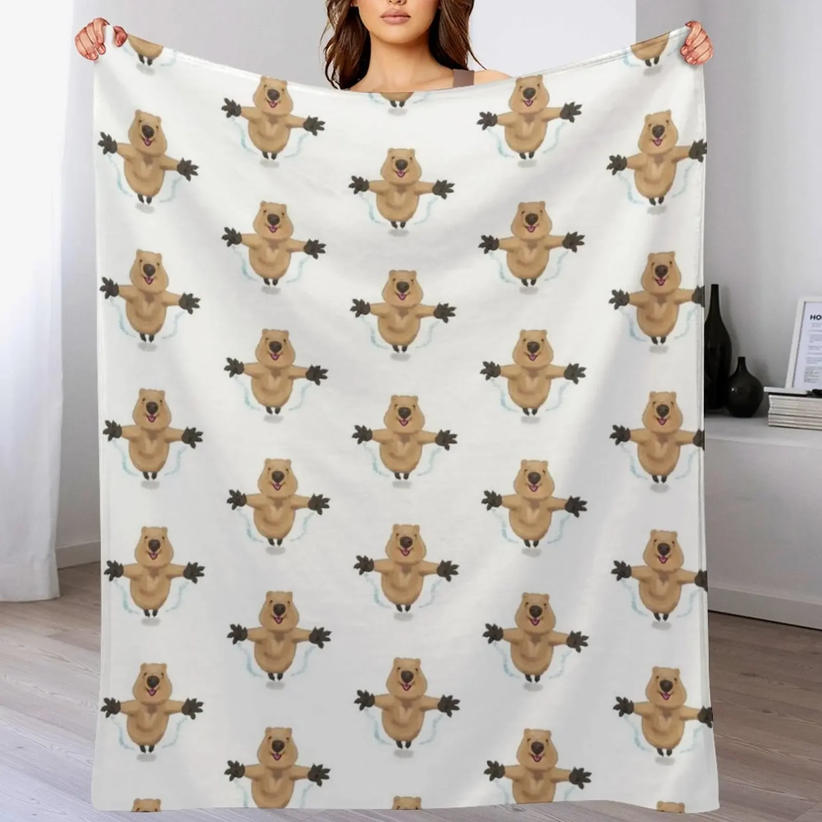 

happy like a quokka Throw Blanket Multi Use Warm Blanket for Living Room Bedroom