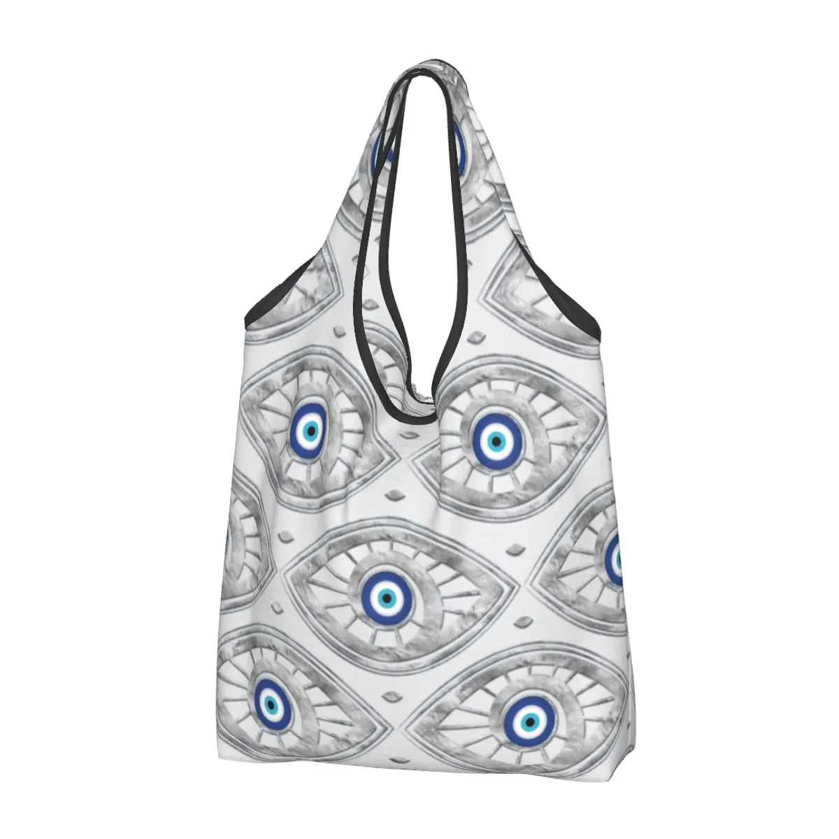 Greek Mati Mataki Matiasma Evil Eye Pattern Grocery Shopping Bag Shopper Shoulder Tote Bag Portable Charms Nazar Amulet Handbag