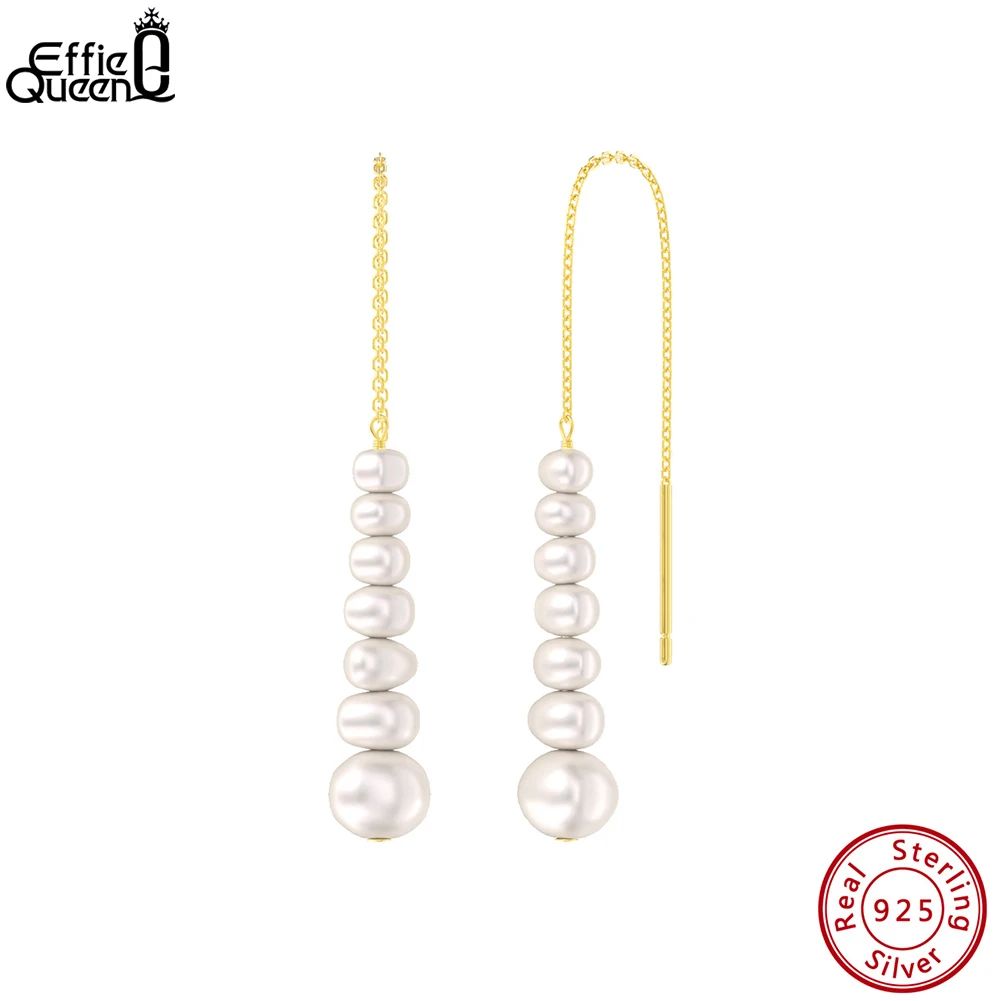 

Effie Queen Handmade 925 Sterling Silver Natural Pearl Long Chain Earrings for Women Fashion Pearl Dangle Earrings Jewelry GPE72