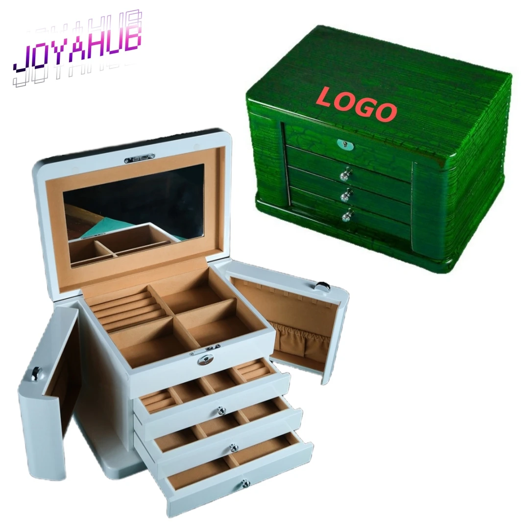 

Custom LOGO Elegant Solid Wood Piano Paint Jewelry Box Bracelet Earrings Ring Necklace Display Box Home Jewelry Collection Case