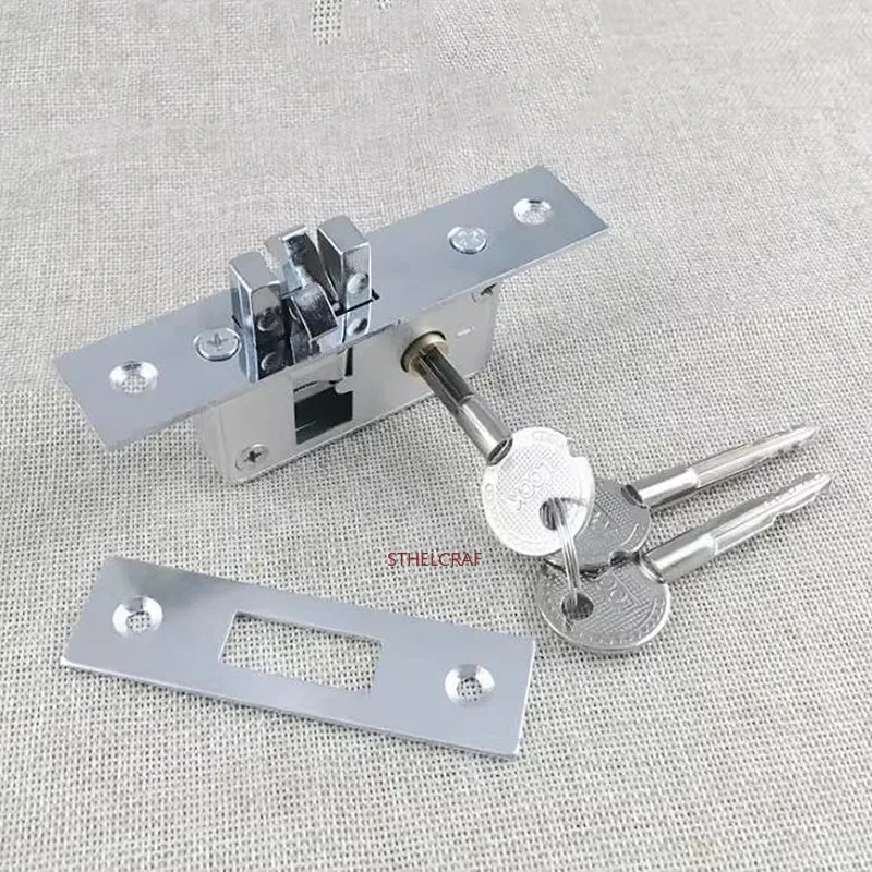 Aluminum Alloy Sliding Door Lock Sturdy Plastic Steel Swing-open Sliding Door Invisible Lock Furniture Hardware Lock with Key