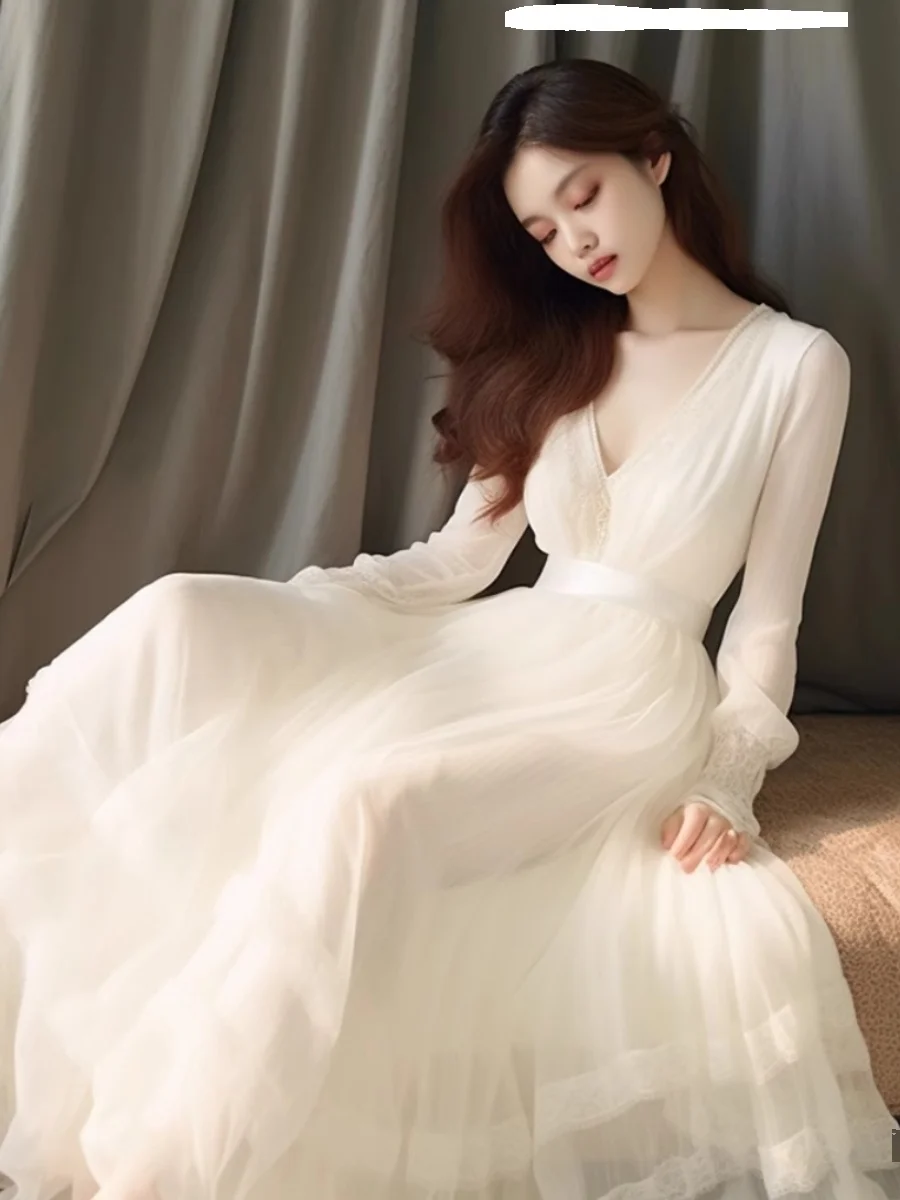 

Princ Sle Birthday Dr Ele Vaion White Ultra Fairy V-Ne Gown High Waist A-Line Skirt for All Ocns