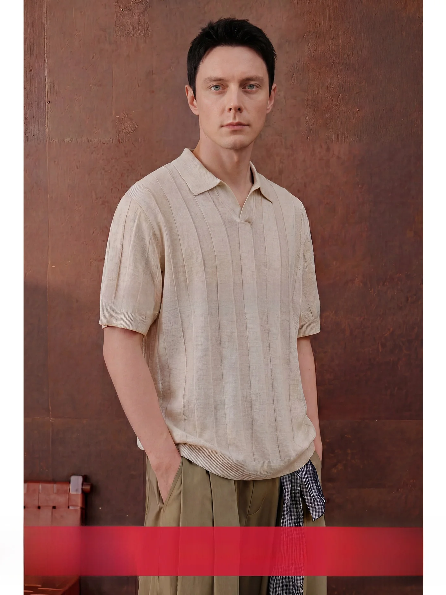 

Men's Cleanfit V-neck Knitted Shirt Short Sleeve Lenzing Linen Fashion Urban Style Breathable Comfortable Summer T-shirt