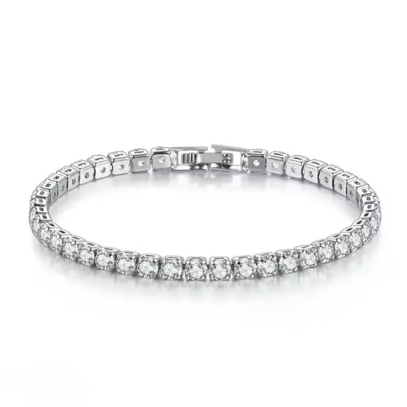 Pure 925 Silver Jewelry 18CM Tennis Bracelet 2mm Zirconia Anniversary Gift Real Sterling Silver Bangle Bracelets