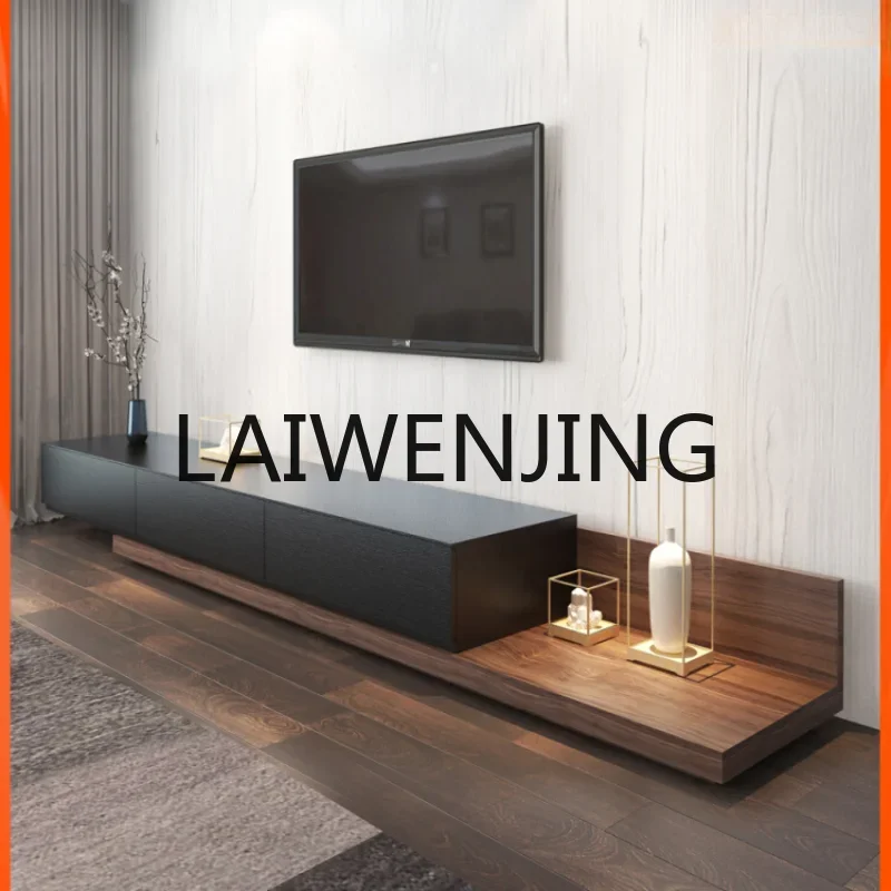 Nordic TV Cabinet and Tea Table Retractable TV Stand Modern Minimalist Solid Wood Multi-Layer Floor Cabinet